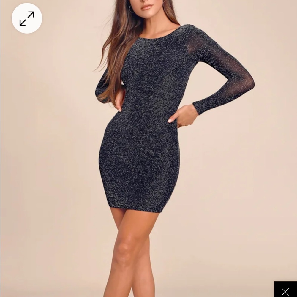 Lulus Gift of Love Black and Silver Backless Long Sleeve Bodycon Dress